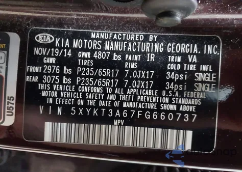 2015 Kia Sorento Lx from USA, damaged, VIN 5XYKT3A67FG660737